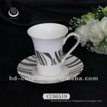 Prata chapeado decalque xícara de chá de cerâmica e pires, xícara de café e pires